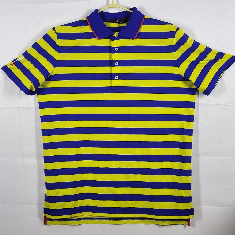 Ralph Lauren RLX Striped Yellow and Blue Polo,short Sleeves, Sz M